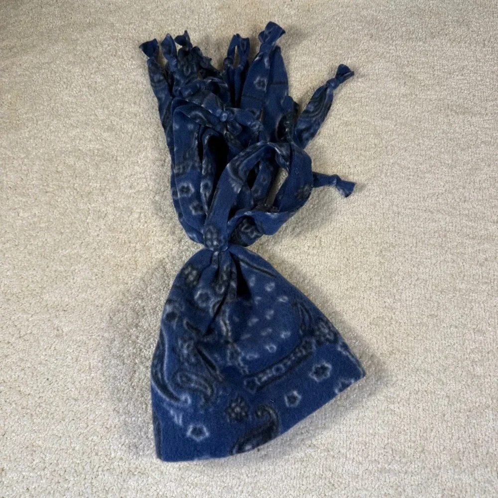 Kids/Teens Blue Paisley Fleece Tie Fringe Hat‎ Cozy Kidcore Ski